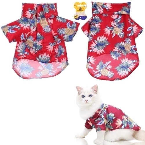 Рубашка для собак и кошек малых и средних пород "СТИЛЬНЫЙ БРО", цвет красный, принт ананасы с цветами, размер S