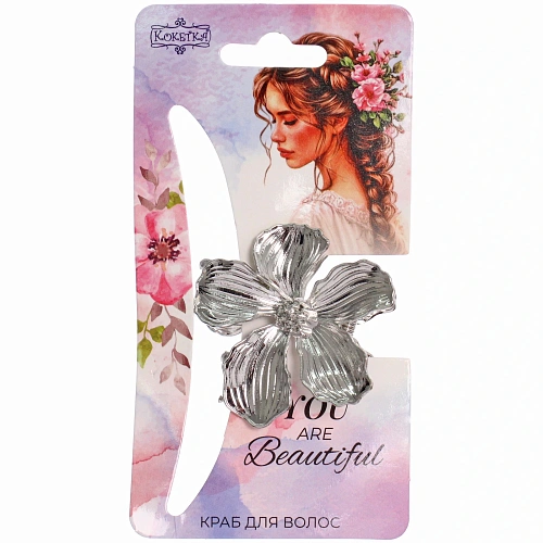 Заколка-краб для волос AKS - DesignPRO, цветок, цвет золото и хром, 4,54,5см_5