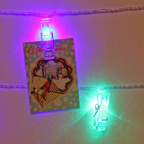 Гирлянда для дома   4,0 м 20 ламп LED с насадками ПРИЩЕПКА, прозрачпровод, Мультицвет_15