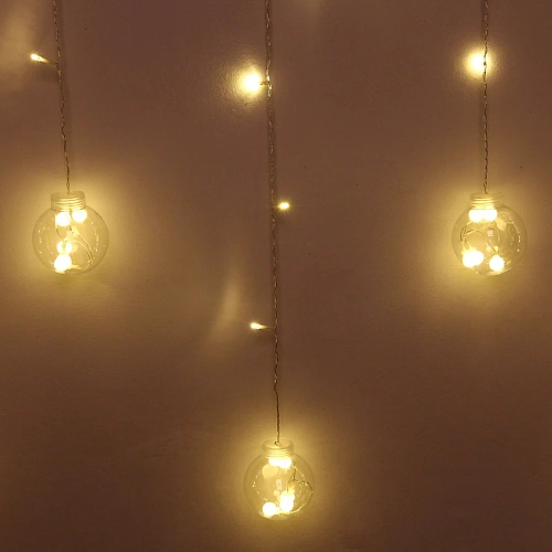 Гирлянда для дома БАХРОМА Снежный шар ш2,5 м в0,60,9м 138 лампы LED, d-8 см, Теплый белый (возможность соединения)_11